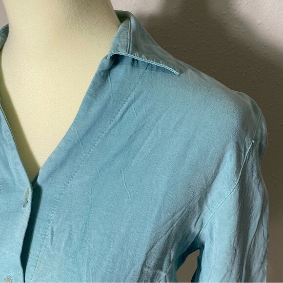 TIANELLO TENCEL™ "Suzy"  Button Front Pastel Teal Blouse Women's Size XS - Picture 12 of 16